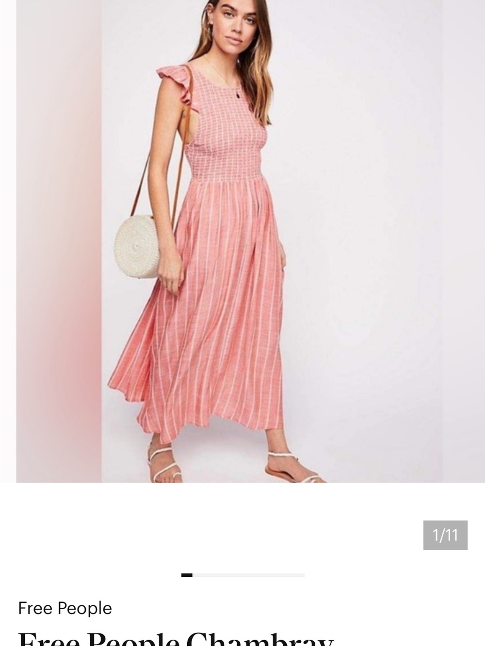 Free People Coral Pink Striped Midi Dress